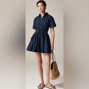 J. Crew Women's Navy Elena Mini Shirt-Dress in Cotton Poplin, Size 8